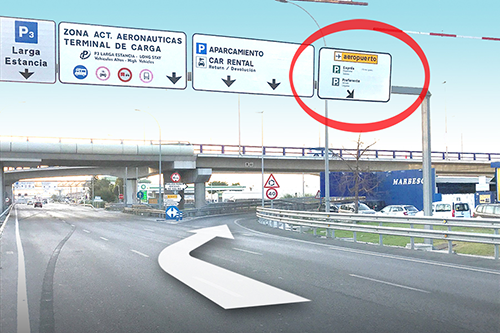 Signs to follow on how to get to the departure terminal at Malaga airport
